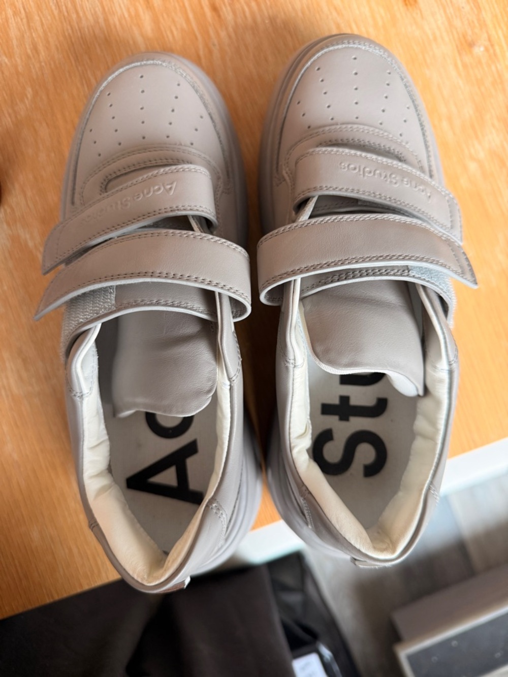 Acne Studios Grey Leather Velcro Sneakers - Picture 3 of 3